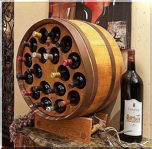 Beverage cabinet made from a barrel.