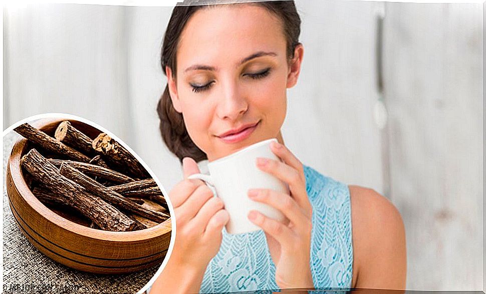 Woman with a cup and licorice root.