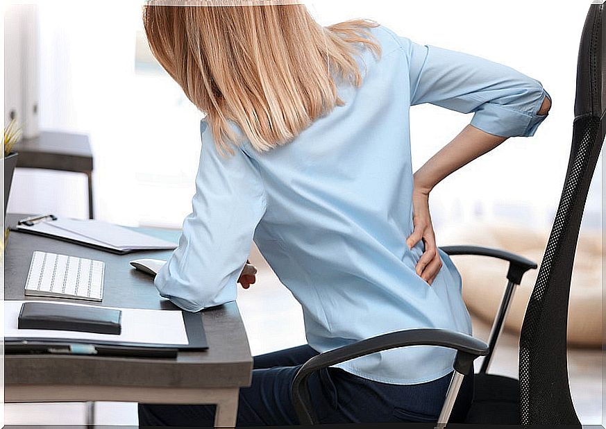 Seated woman with dead butt syndrome.