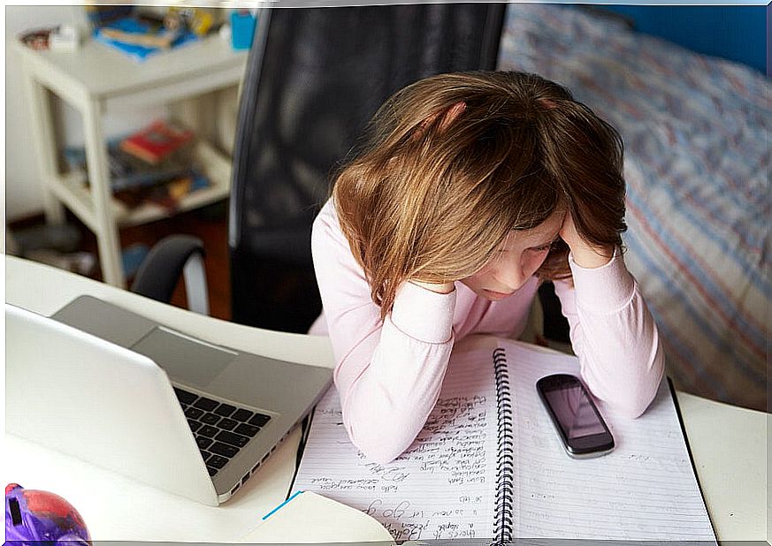 Little girl with headache from stress