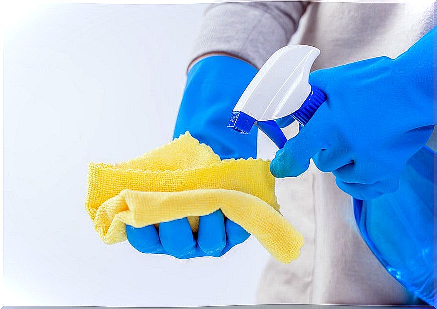 Cleaning with a microfiber cloth and detergent.