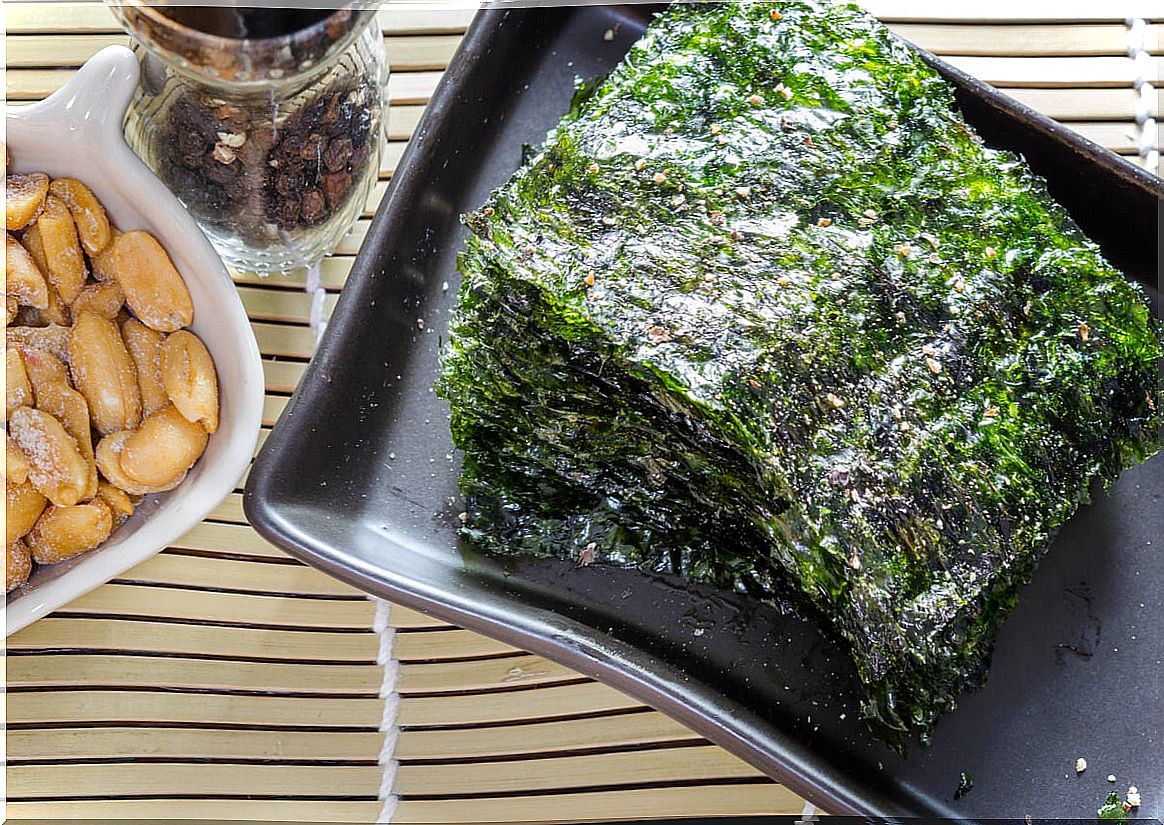 Plate with nori seaweed.